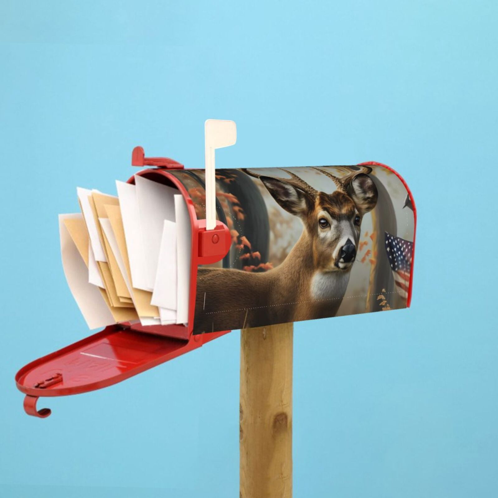 Vsdgher American Wildlife Deer Forest Mailbox Cover Magnetic Mailbox Wraps Post Letter Box Cover for Garden Yard Home Decor 2 Sizes-25.5x21 in