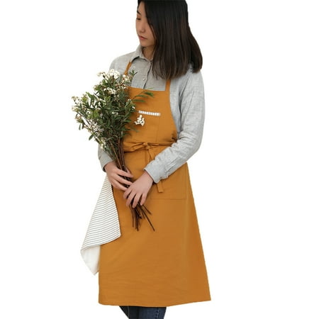 

Pudcoco Adjustable Housekeeping Apron with Hand Towel Sleeveless Lace-up Halter Apron for Cafe Shop BBQ Kitchen