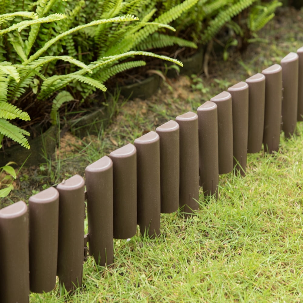 Gardenised QI004111.8 9.25 x 11 x 1 in. Decorative Interlocking Half Log Lawn Edging Garden Ornamental Fence Border, Brown - Pack of 8