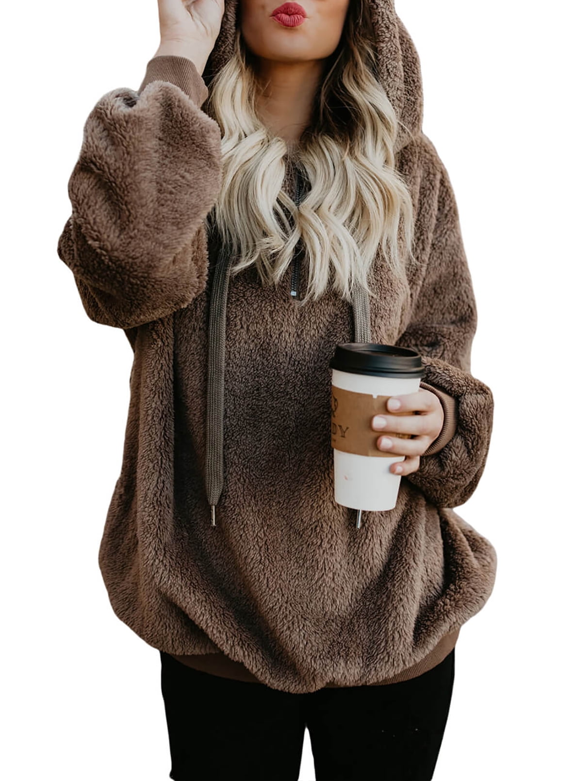Eytino Women Casual Fuzzy Hoodie 