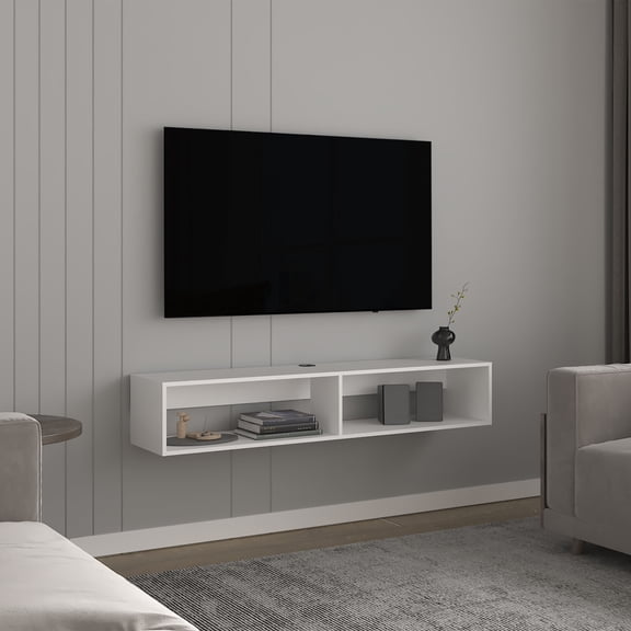 Entertainment Centers, TV Stand 10.4" H, with 2 Shelves, White, White TV Stands With Storage,Engineered Wood Small TV Stands, Furniture Primary Living Space TV & Entertainment Furniture
