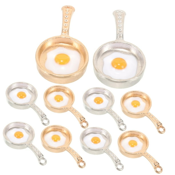 20 piezas de dijes en forma de sartén, manualidades, collares, pulseras de huevo, dijes DIY, comida, huevos fritos, joyería, decorar aleación, sartén mini