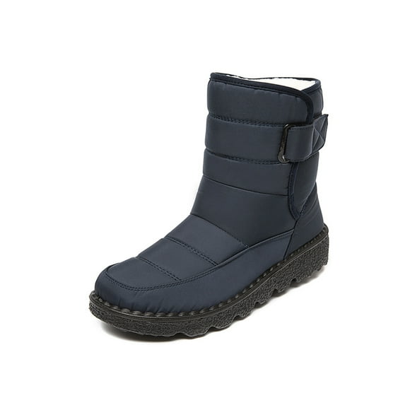 Woobling Ladies Winter Bootie Mid Calf Snow Boots Plush Lined Waterproof Boot Non-Slip Warm Booties Work Comfort Walking Shoes Blue 10