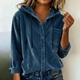 thumbnail image 3 of Womens Corduroy Button down Shirt, Long Sleeve Hooded Jacket, Casual Fall Solid Short Hooded Coats, 3 of 7