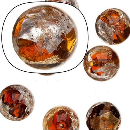 - Glass Beads, Amber With Gold And Silver-Colored Foil Finished With Golden Glitter, 14mm Round Sold per pkg of 12 pcs/String
