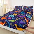 thumbnail image 4 of Metsweet Jungle Dinosaur King Sheets 4pcs, Colorful Leaves Bedding, Orange Purple Navy,1 Fitted Sheet, 1 Flat Sheet and 2 Pillowcases, 4 of 5