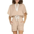 thumbnail image 2 of gbyLJF Sweatsuit for Women 2 Piece Short Sleeve Cropped Hoodie and Elastic Waist Drawstring Shorts Set Summer Tracksuits with Pocket, 2 of 8