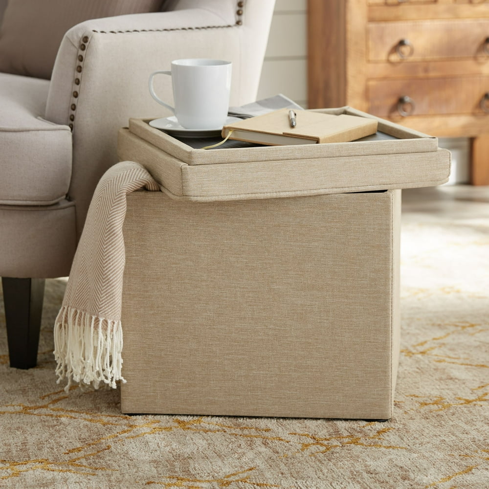 Better Homes & Gardens Storage Ottoman with Tray, 16", Tan Walmart