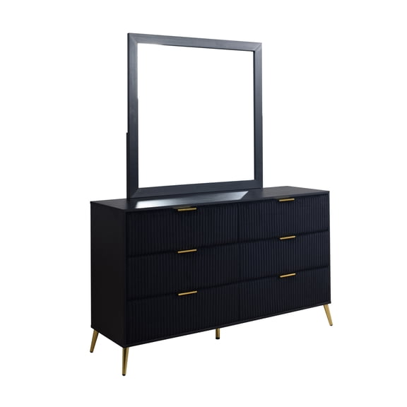 New Classic Furniture Kailani Wood Dresser with Mirror, 6 Drawers, Black