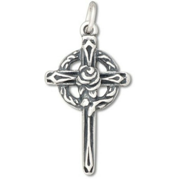 Sterling Silver 16" .8mm Box Chain Celtic Cross With Rose In Circle Christian Pendant Necklace