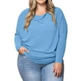 thumbnail image 2 of Women'S Long Sleeve Round Neck Soft Basic Batwing Sleeve Knitted Loose Pullover Autumn Fashion Clothing Light Blue M, 2 of 8