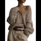 thumbnail image 1 of Cárdigan de Mujer, Suéter de Larga, Cárdigan con Botones y Cuello en V, Prenda de Punto de Moda. Caqui L, 1 of 8