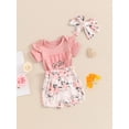 thumbnail image 4 of Suagox Baby Girls Summer Shorts Sets Rose Letter Print Romper Floral Lantern Shorts Headband Sets for 0-18 Momths Baby, 4 of 10