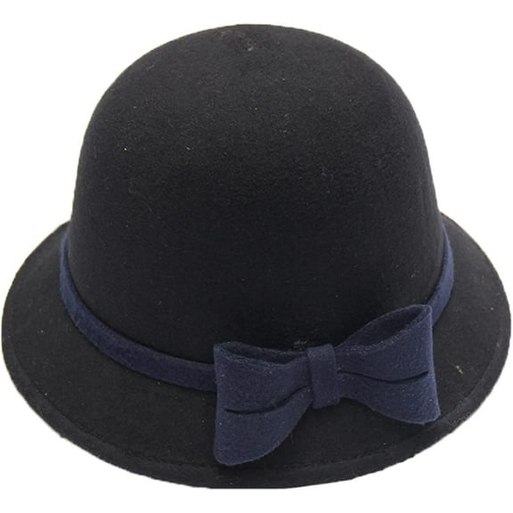 CoCopeaunts Elegant Adults Solid Bowler Hat Blue Bow Hatbands Bucket Hat for Women Girls Autumn Winter Party Wedding Fedora Hats