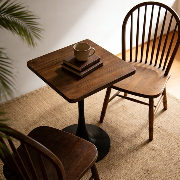 DRNANLIT 24" Square Mid-Century Modern Tulip Dining Table, Metal Pedestal Bistro Table with Thickened Edge Tabletop, Compact Kitchen Table for Small Spaces, Living Room, Cafe, Walnut Color