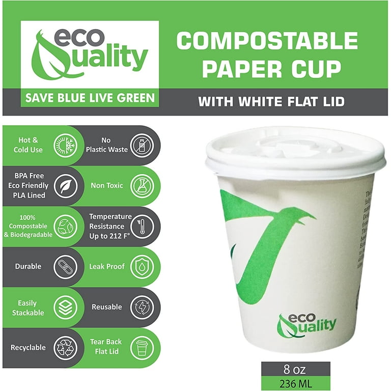 EcoChoice 8 oz. Tall White Compostable Paper Hot Cup - 50/Pack