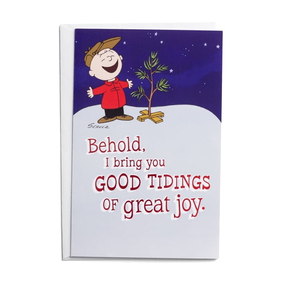 DaySpring - Peanuts - Good Tidings Great Joy - 50 Bulk Christmas Cards & Envelopes, KJV