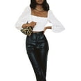 thumbnail image 2 of Genuiskids Women Puff Long Sleeve Square Neck Frill Smock Crop Top Slim Fit Shirred Bardot Blouse T-Shirt, 2 of 9