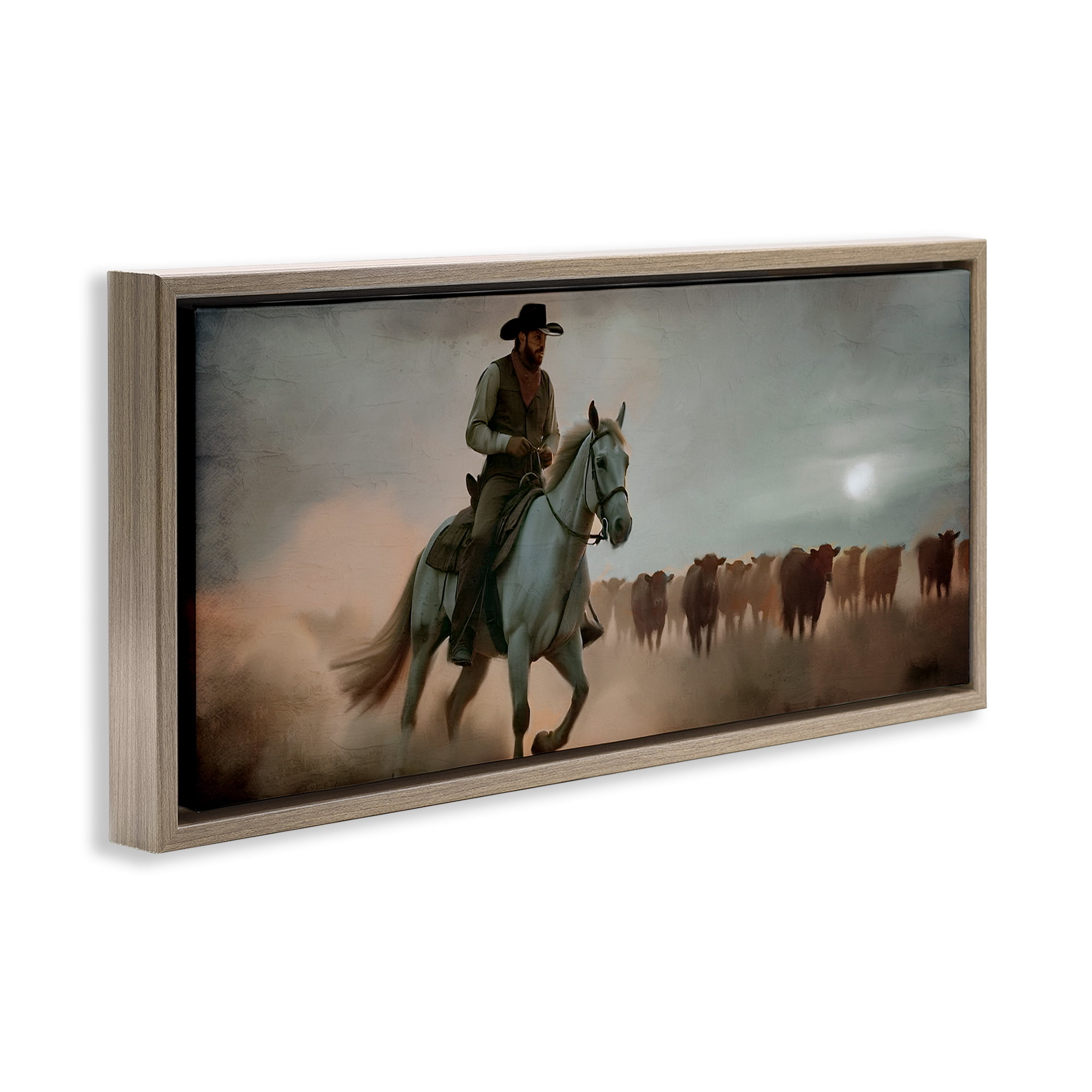 Stupell Industries Home Bound Cowboy Brown Framed Floater Canvas Wall Art, design by Kim Allen