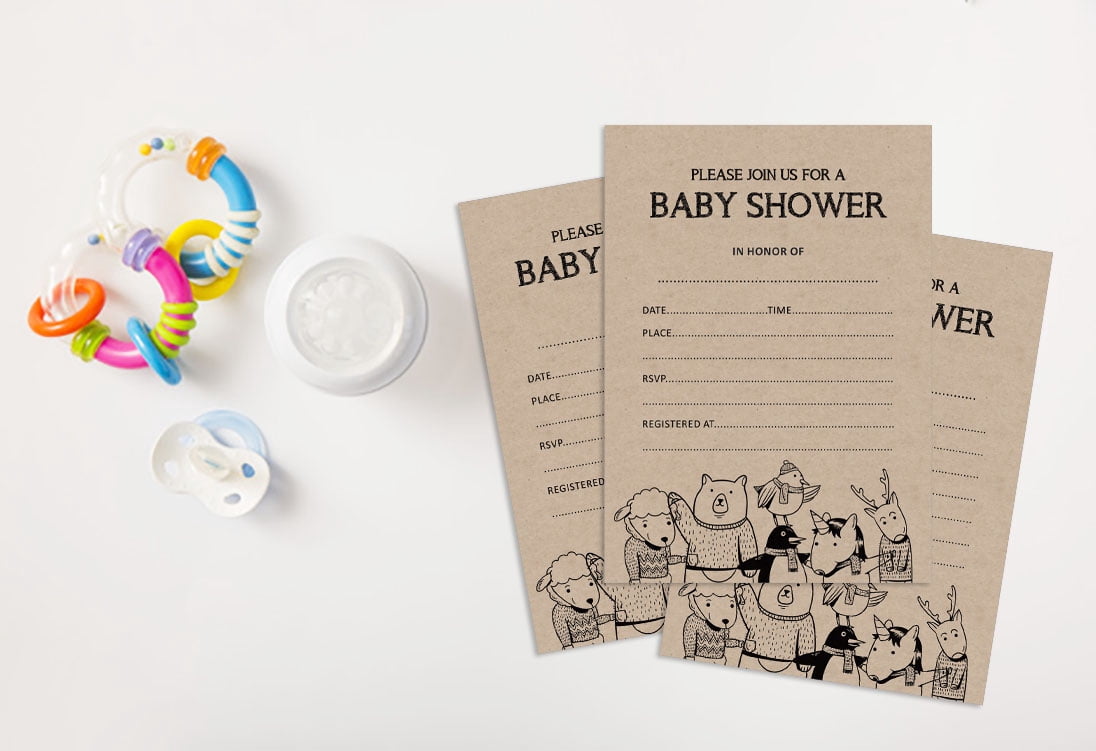 Inkdotpot 30Jungle Animals Baby Shower Rustic Invitation Cards Gender Neutral Fill In Blank Invites