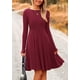 thumbnail image 3 of Vestido PRETTYGARDEN de punto acanalado con manga larga en línea A color vino tinto XL, 3 of 8