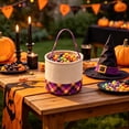 thumbnail image 4 of Yakvarog Halloween Canvas Tote Basket 8.8" x 9", Plaid Patchwork Fabric with Handle, Trick or Treat Candy Bags for Gifts, Toys, Party Favor & Home Holiday Decor, 4 of 6