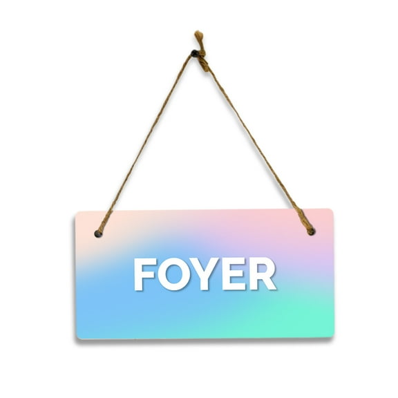 Foyer (Pastel Gradient) 5x10 Hanging Plus Wall or Door Sign | Rustic Twine | Range of Vibrant Decor Styles | Room Signs For Home and Business