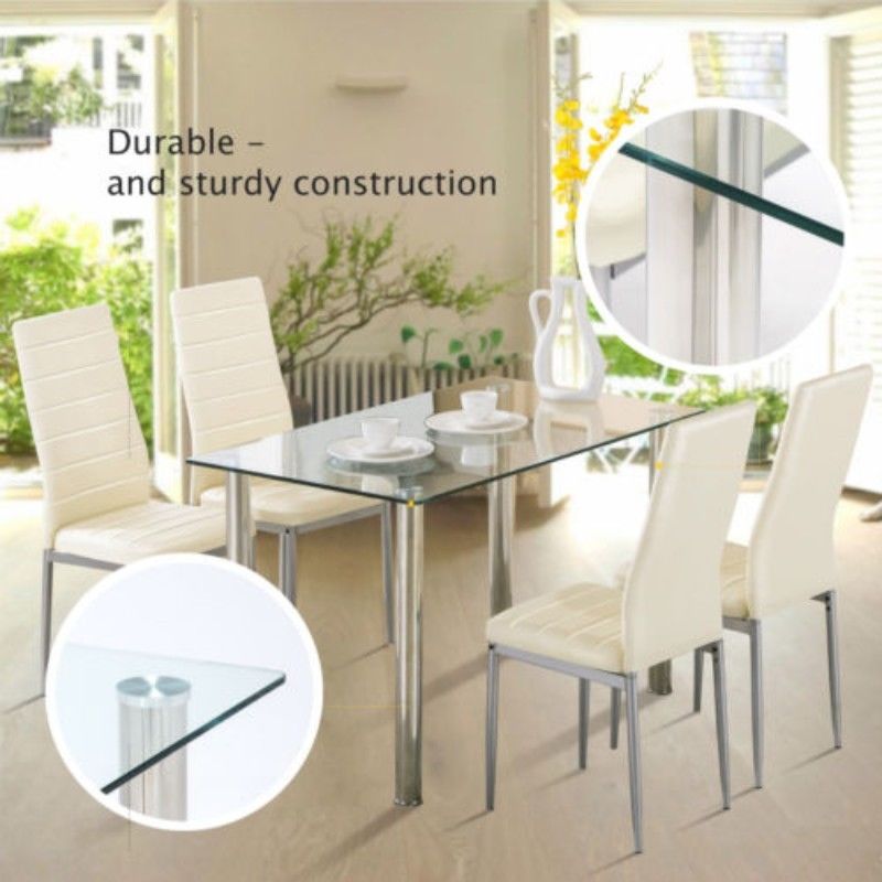 Zimtown 5 Piece Dining Table Set White 4 Chair Glass Metal Kitchen Dining Room Breakfast - image 3 of 9