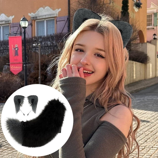 BKER Japanese Style Animal Ear Headband Set With Tail Cosplay Accessories For Halloween Parties And Dress Up Events