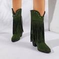 thumbnail image 5 of SACFOF Fringe Cowboy Boots for Women Wide Mid Calf Cowgirl Boots with Studded, Pointed Toe Chunky Heel Trendy Western Boot, 5 of 6