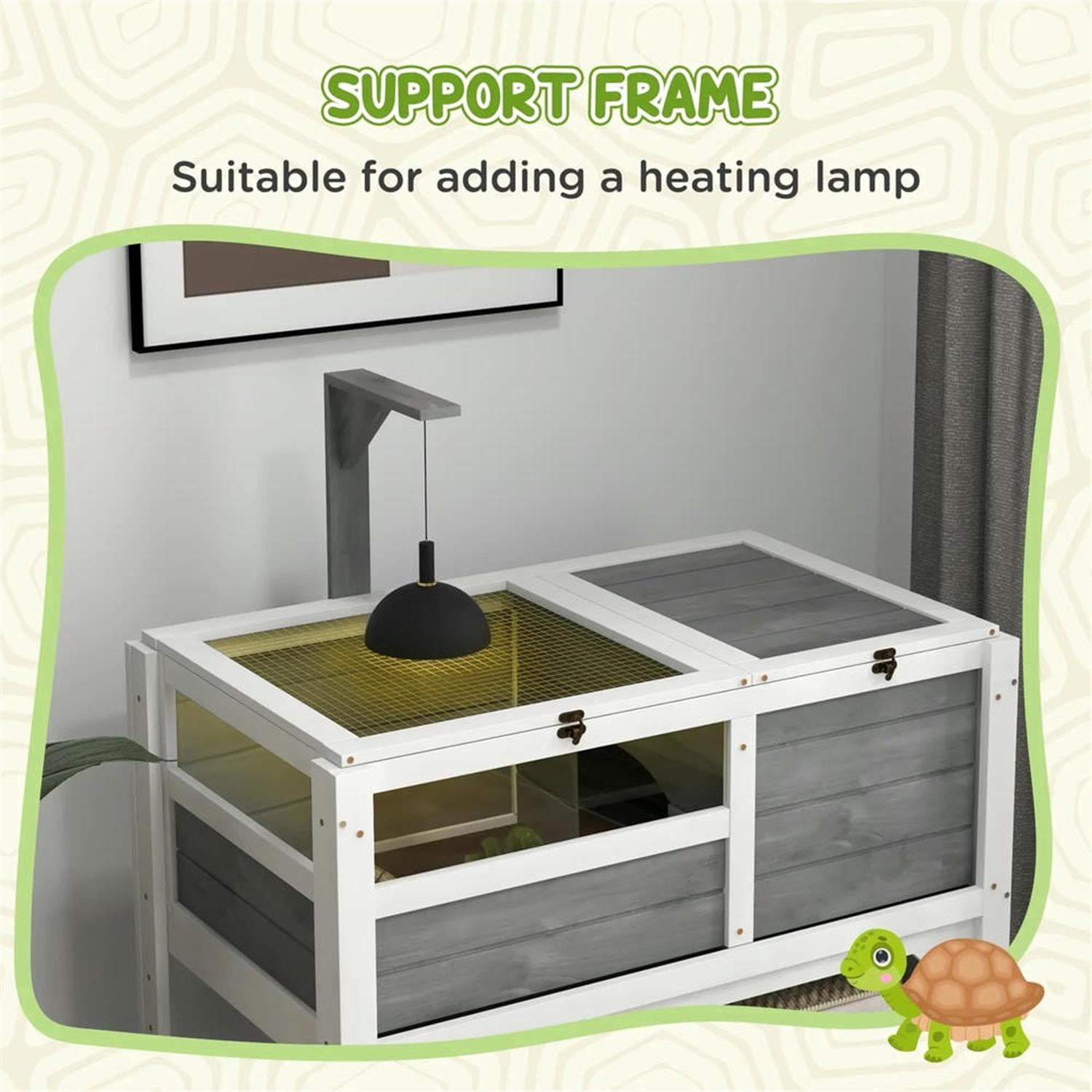 resenkos 40.5" Wooden Tortoise House with Lamp Holder, Shelf Storage, Reptile Cage Enclosure for Turtles, Lizards, Snakes, Small Animal Habitats, Light Gray