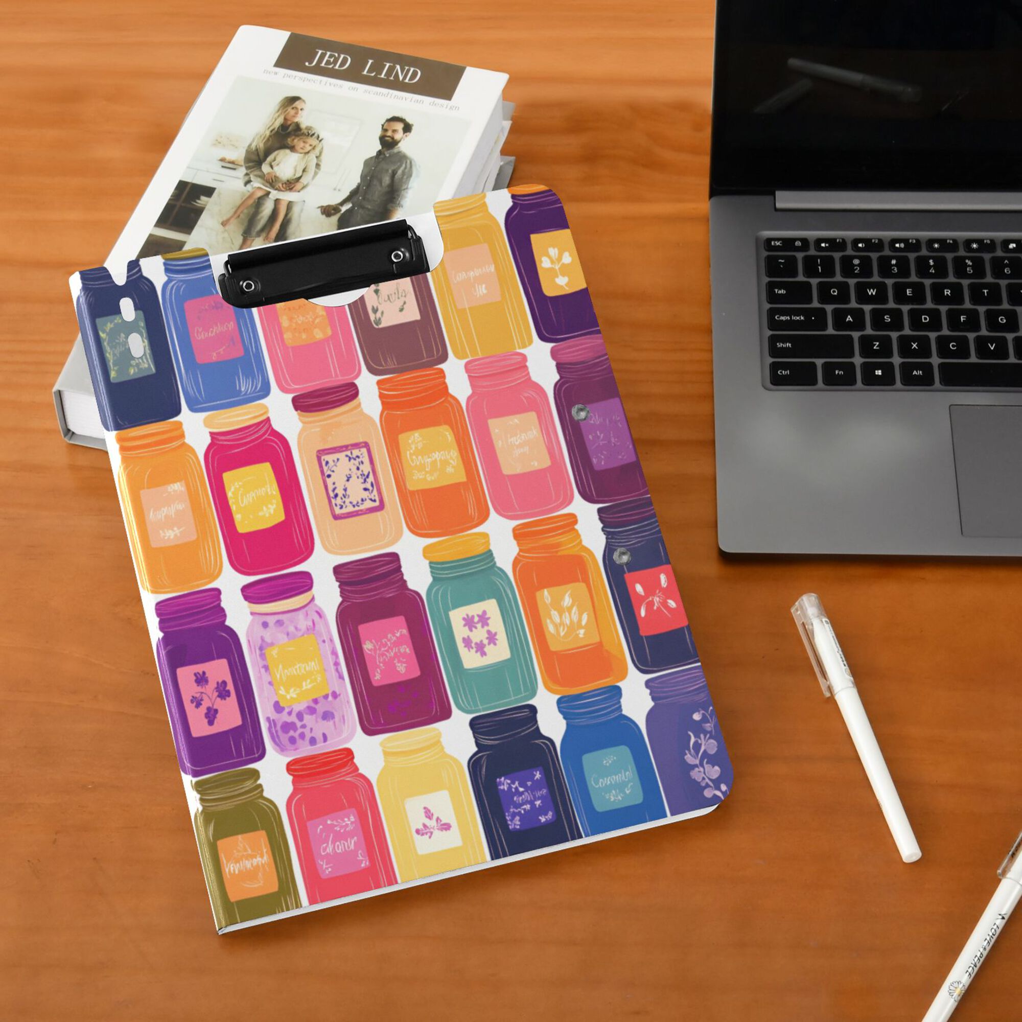 FORMRS A4 Clipboard Folder with Pen Holder Horizontal Foldable School Office Binder, Colorful Jars