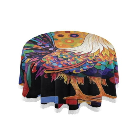 

60 Round Tablecloth with White Lace Trim Wrinkle & Heat-Resistant Table Cover for Dining and Home Decor A Rooster