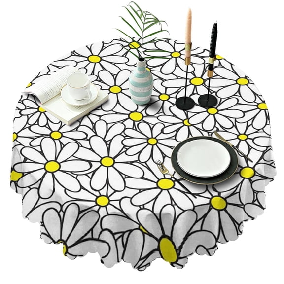 Round Tablecloth Wrinkle Free 60 Inch Table Cover Daisy Kitchen Dining
