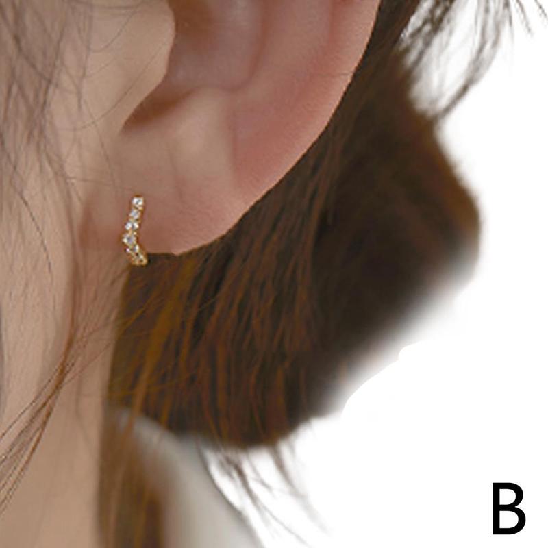 Gold Plated Mini Zircon Hoop Earrings Piercing Earrings Cubic Earring Stud V4A0 - image 1 of 9