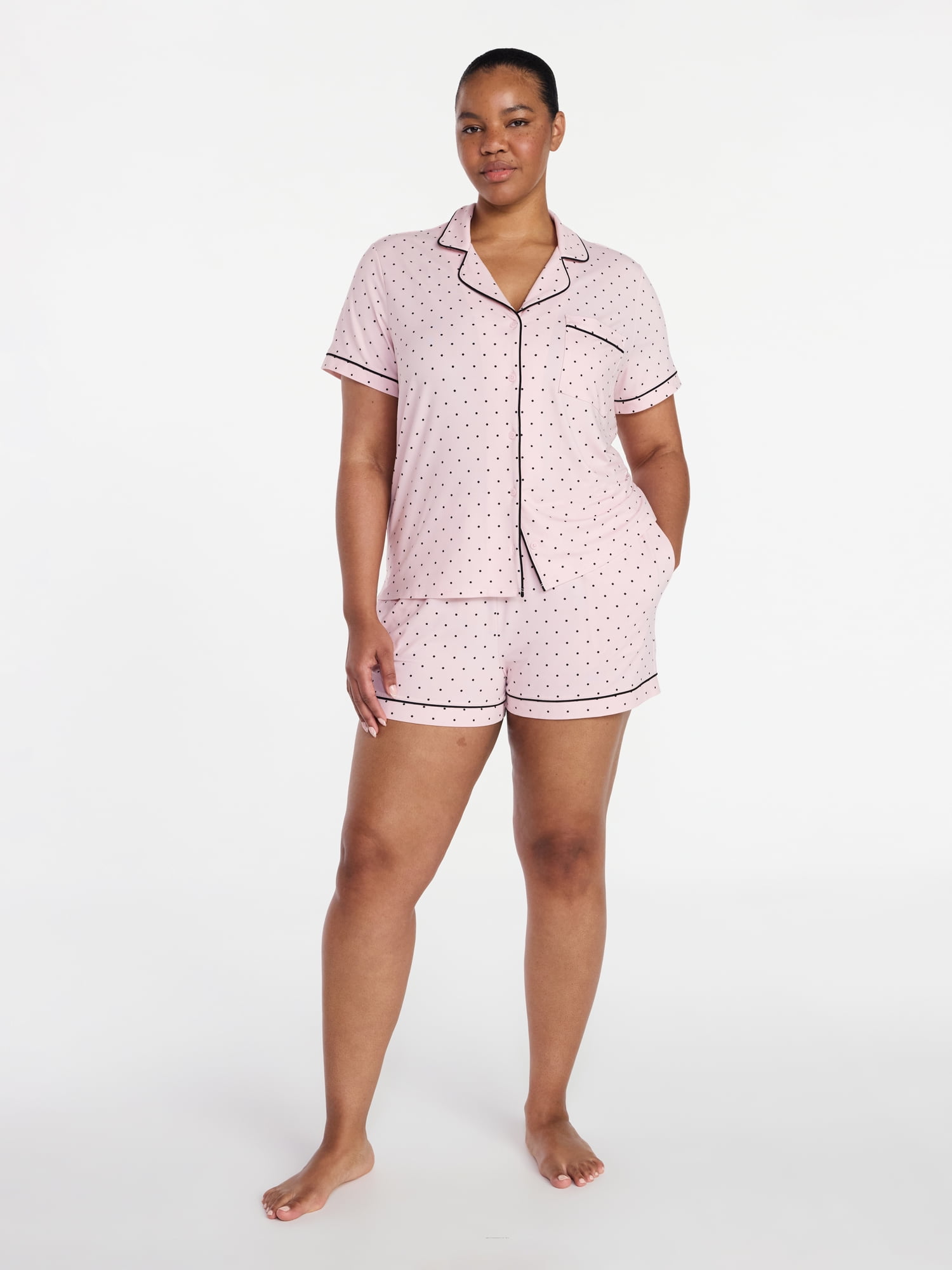 Joyspun Women's Dreamy Soft Collection Notch Collar Top and Shorts Pajama Set, 2-Piece, Sizes XS-3X