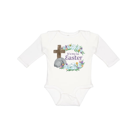 Inktastic It's My 1st Easter with Cross and Flowers Boys or Girls Long Sleeve Baby Bodysuit