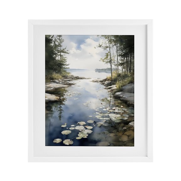 Stupell Industries Rustic Lodge Lilypad Inlet Reflection White Framed Print Under Glass, 17 x 21, by Franklyn Gregory