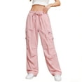 thumbnail image 6 of ClodeEU Women's Elastic Waist DFrayedstring Wide Leg Cargo Pants,Loose Casual Streetwear Pants with Pockets Pink,Women's Plus S, 6 of 7