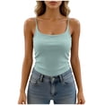 thumbnail image 4 of Womens Summer Camisole Sleeveless Adjustable Spaghetti Strap Pleated Tank Top Going out Cami Top Built-In Bra (Free Size, Mint Green), 4 of 9