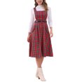 thumbnail image 2 of Vestido de tirantes a cuadros INSPIRE CHIC para mujer, vestido vintage tipo pinafore A-Line, M Rojo Verde, 2 of 6