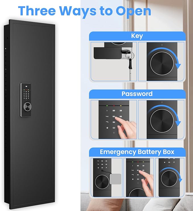 【2026 NEW】Wall Gun Safe, Digital Wall Safe Between the Studs with Dual Alarm ＆ Mute Mode, Hidden Wall Gun Safe for Pistols with Adjustable Shelves, Magnetic Gun Support & Key Hook