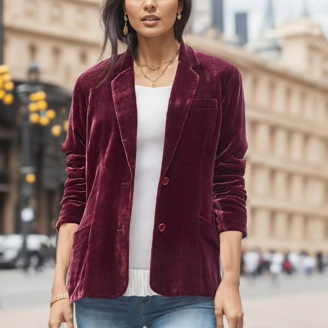 BYHONG Veste en Denim Velours Doré pour Femmes à Simple Boutonnage Manches Longues Col Rabattu Couleur Unie Style Court Manteau d'Hiver pour Femmes Rouge m