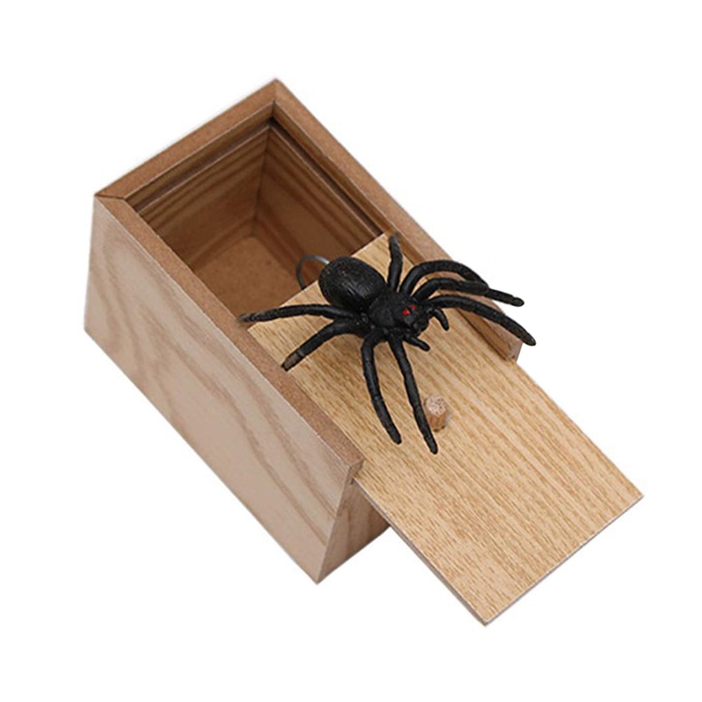 Gag Gift Tricky Toy Funny Prank Spider Wooden Scare Box Kids Adult 