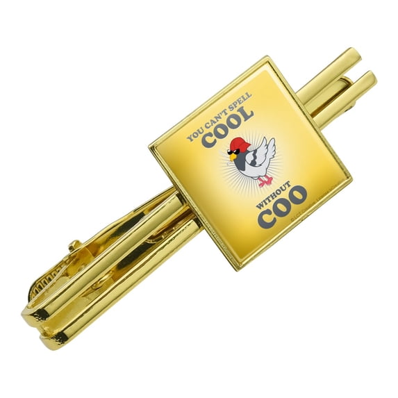 You Can't Spell Cool Without Coo Funny Humor Square Tie Bar Clip Clasp Tack- Silver or Gold