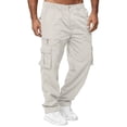 thumbnail image 2 of Dwellite Cargo Pants for Men Hiking Work Sweatpants Casual Jogger Elastic Waist Multi Pockets Outdoor Trousers 2026 Beige 3XL, 2 of 5
