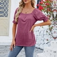 thumbnail image 5 of Trendfront Womens Square Neck Tops Fashion Summer Short Sleeve T-Shirts Casual Trendy Puff Sleeve Ruched Tee Loose Fit Soft Pullover Clothing, 5 of 6