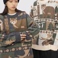 thumbnail image 4 of Yokua Unisex Long Sleeve Oversized Sweater Forest Bear Animal Colorblock Jumper Top, 4 of 15
