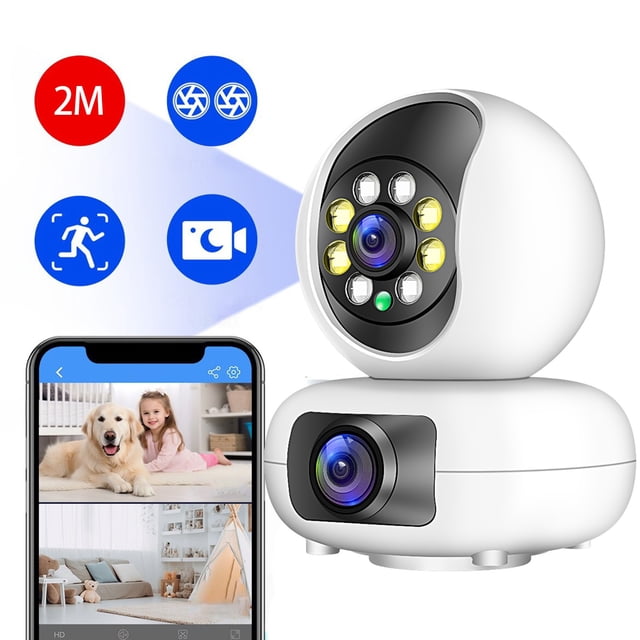 Cámara WiFi de 2 MP con pantallas duales, monitor para bebés, visión nocturna, minicámara de seguridad PTZ para interiores, cámaras de vigilancia CCTV, monitores de cámaras.