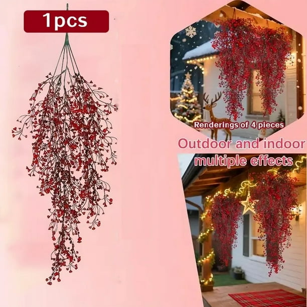 Vinos de Poinsettia Artificial Navideño, Arbol de Navidad Artificial, Adornos Navideños para Exterior, Vinos de Poinsettia para Salón, Vinos de Poinsettia con Base de Metal, Vinos de Poinsettia